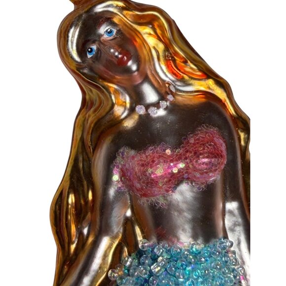 Pier 1 Beaded Mermaid Ornament With Gold Hair Mercery Glass - Picture 2 of 4